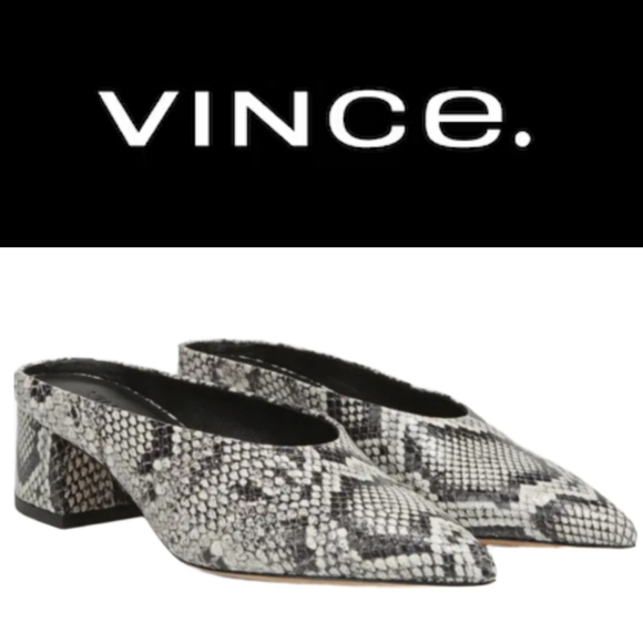VINCE RALSTON POINTY TOE SNAKESKIN PRINT MULE ITALIAN LEATHER SHOE US 7 EUR 37